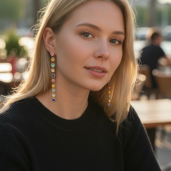 Multicolor 3” Rhinestone  Drop Earrings - Picture 3 of 3